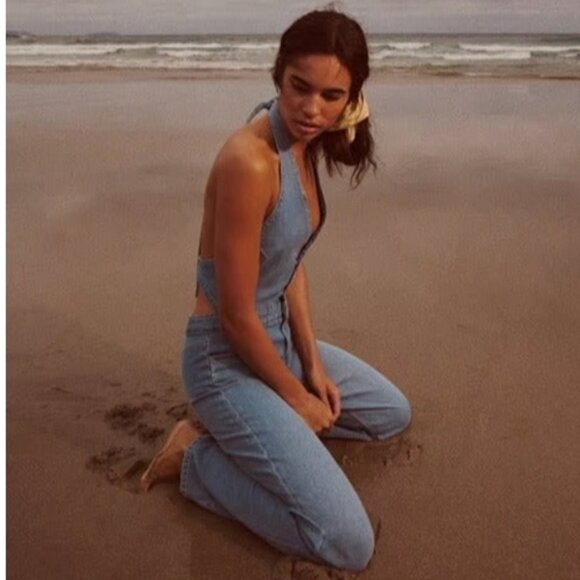 ZARA DENIM TRF HALTER-NECK JUMPSUIT BLUE SIZE S | 7227/080 - Picture 3 of 16